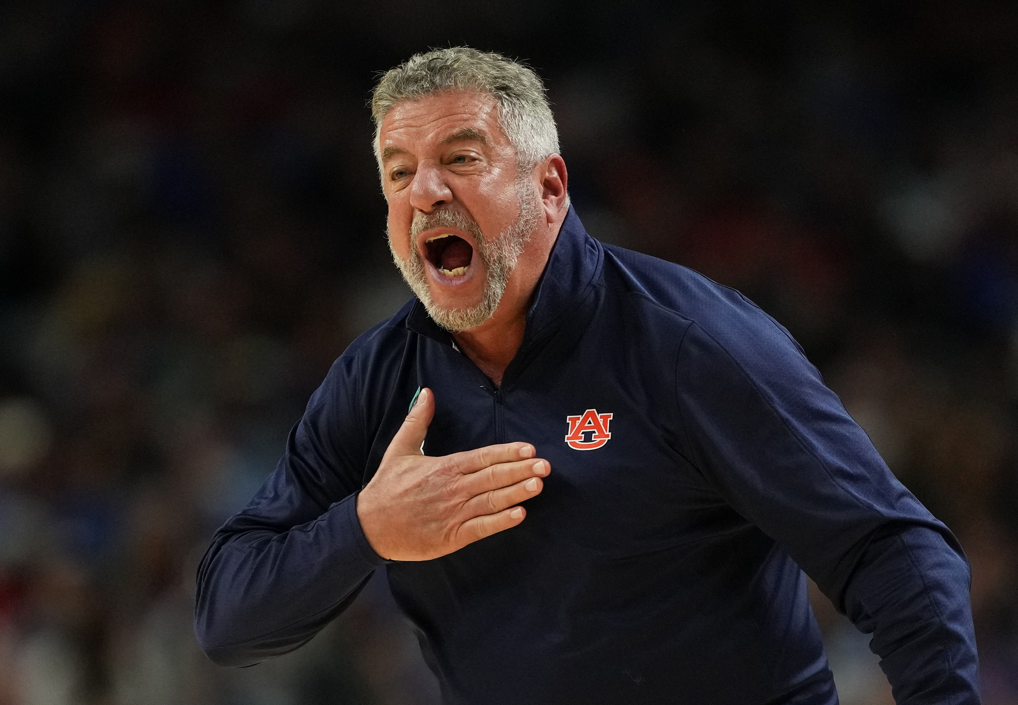 Auburn Tigers head coach Bruce Pearl reacts after a play against the Florida Gators during the second half of their Final Four showdown in the 2025 NCAA Tournament at the Alamodome. Photo: Imagn
